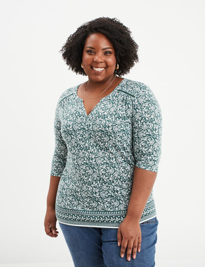T-shirt manches 3/4 vert foncé femme grande taille