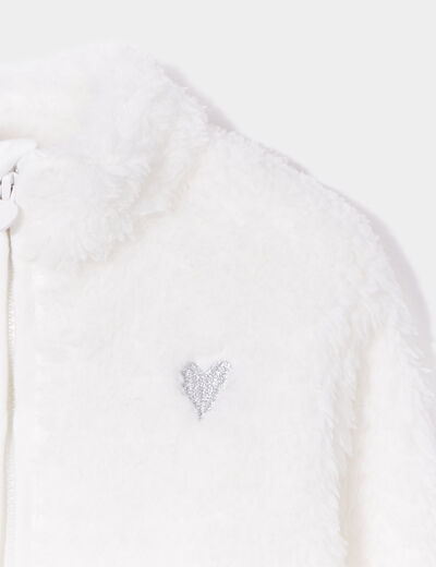 Gilet zippé fausse laine de mouton blanc bébé fille