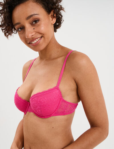 Soutien-gorge corbeille coques dentelle rose fushia femme