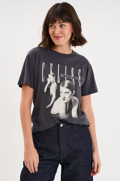 T-shirt droit coton C&eacute;line Dion gris fonc&eacute; femme