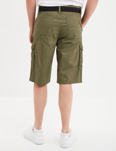 Bermuda cargo côtelé ceinturé Trappeur vert kaki homme