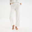 Pantalon effet polaire d&eacute;tails torsades blanc femme