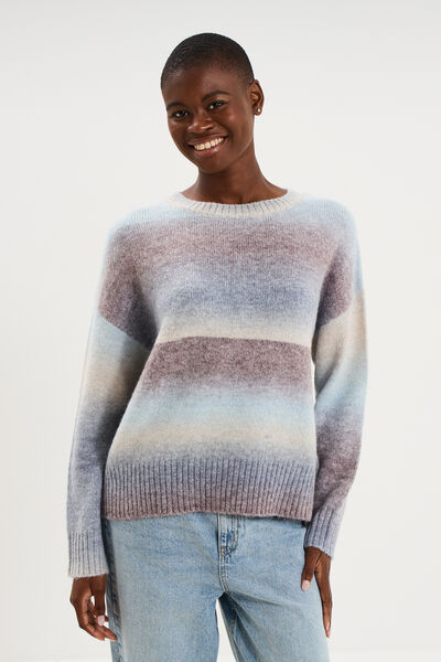 Pull droit col rond manches longues bleu ciel femme