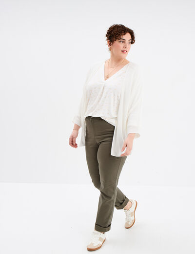 Gilet col ouvert manches 3/4 blanc femme grande taille