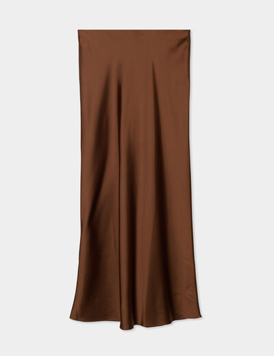 Jupe effet satin midi évasée beige femme