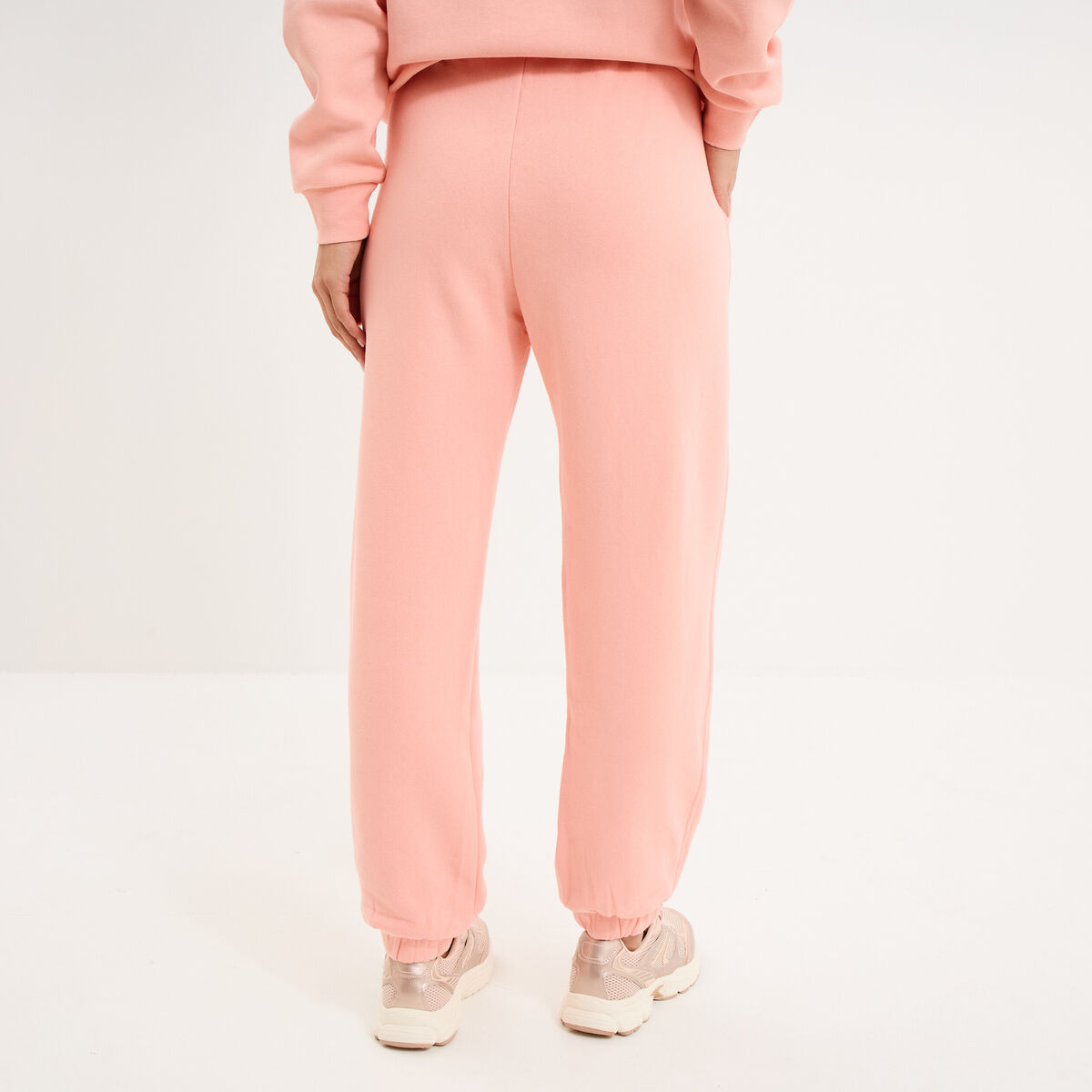 Pantalon jogging droit molleton rose poudr&eacute;e femme