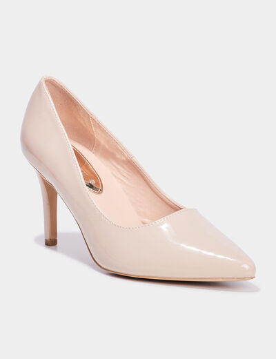 Escarpins vernis &agrave; talons beige femme