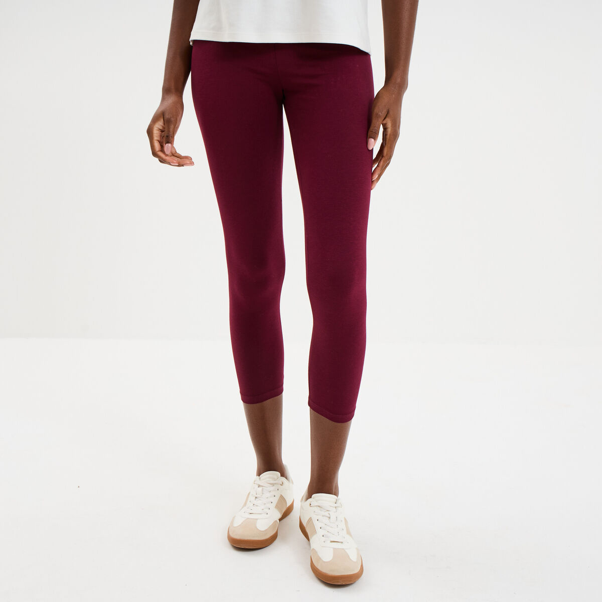 Legging 7/8 &egrave;me taille &eacute;lastiqu&eacute;e bordeaux femme