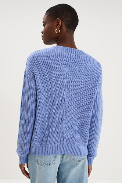 Pull col en V bleu ciel femme