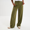 Pantalon large fluide taille élastiquée vert kaki femme