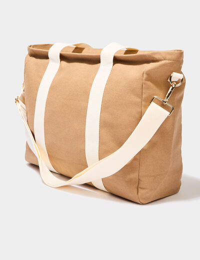 Sac cabas avec bandouli&egrave;re marron cognac femme