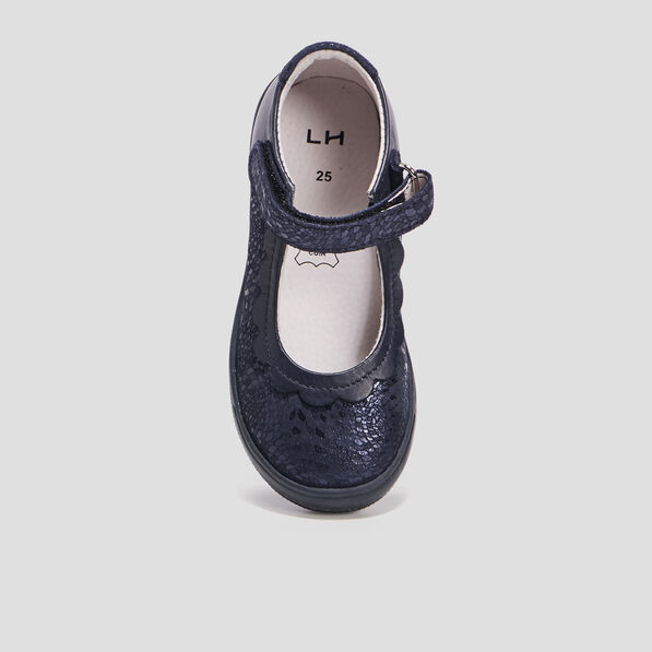 Babies en cuir bleu marine fille