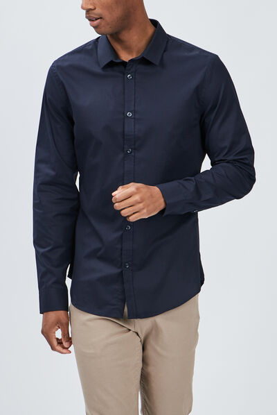Chemise basique ajustée manches longues bleu marine homme