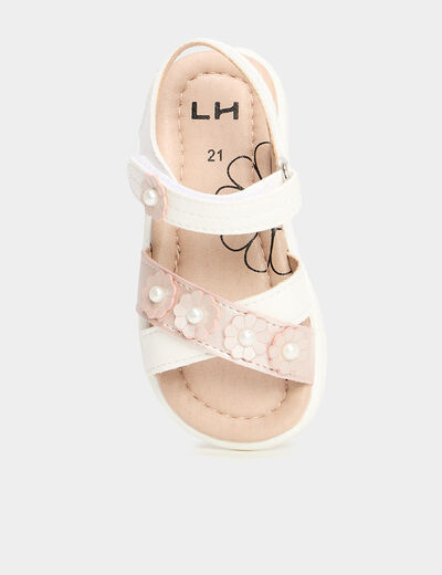 Sandales c&eacute;r&eacute;monie brides fleurs blanc b&eacute;b&eacute; fille