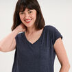 T-shirt col v poche poitrine bleu marine femme