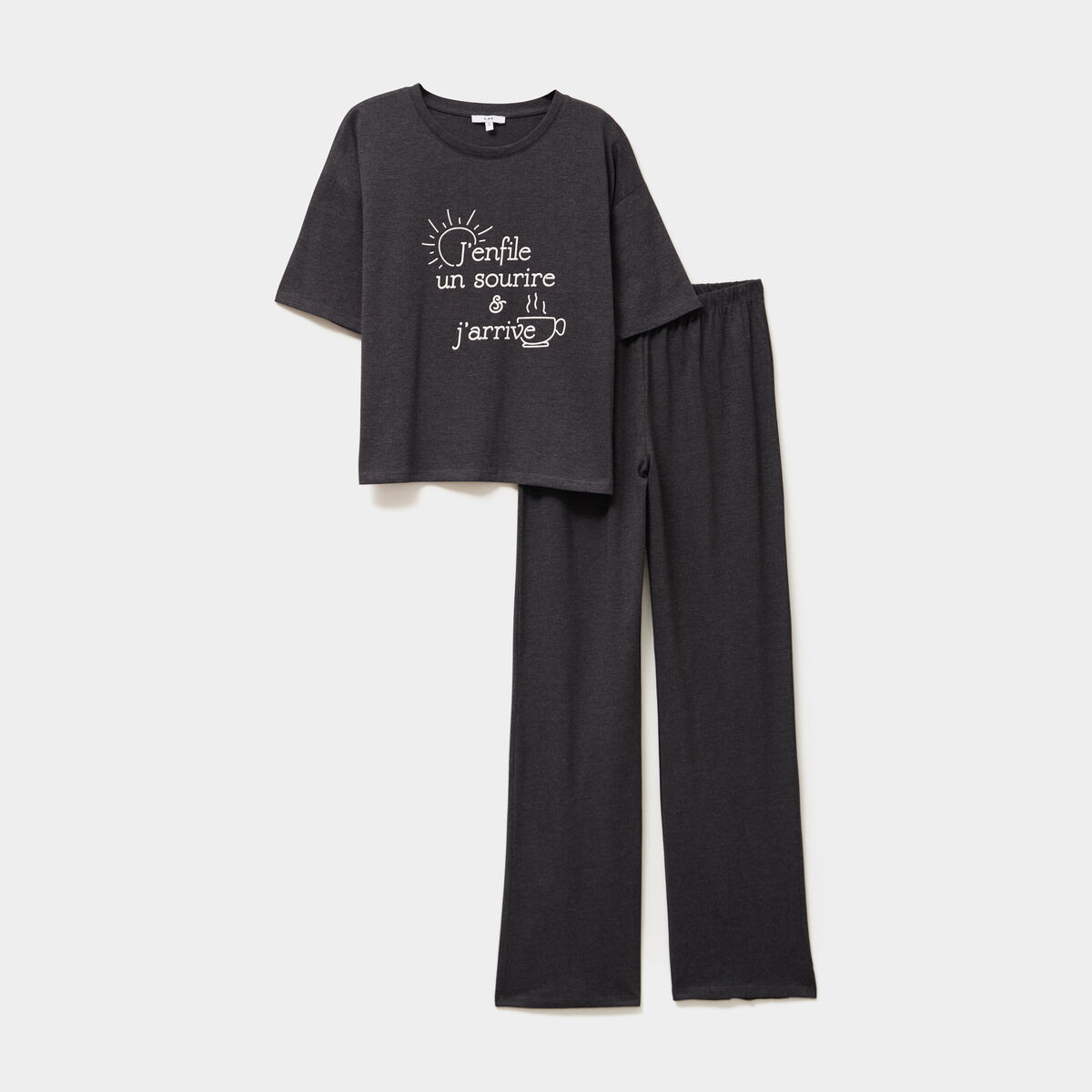 Ensemble pyjama pantalon et t-shirt gris foncé femme