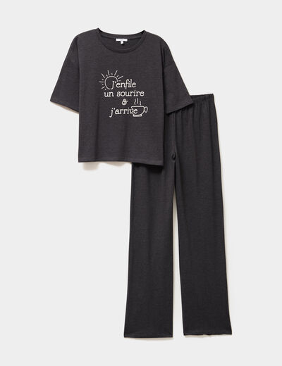 Ensemble pyjama pantalon et t-shirt gris foncé femme