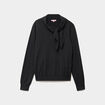 Pull fin col &eacute;charpe manches longues gris fonc&eacute; femme