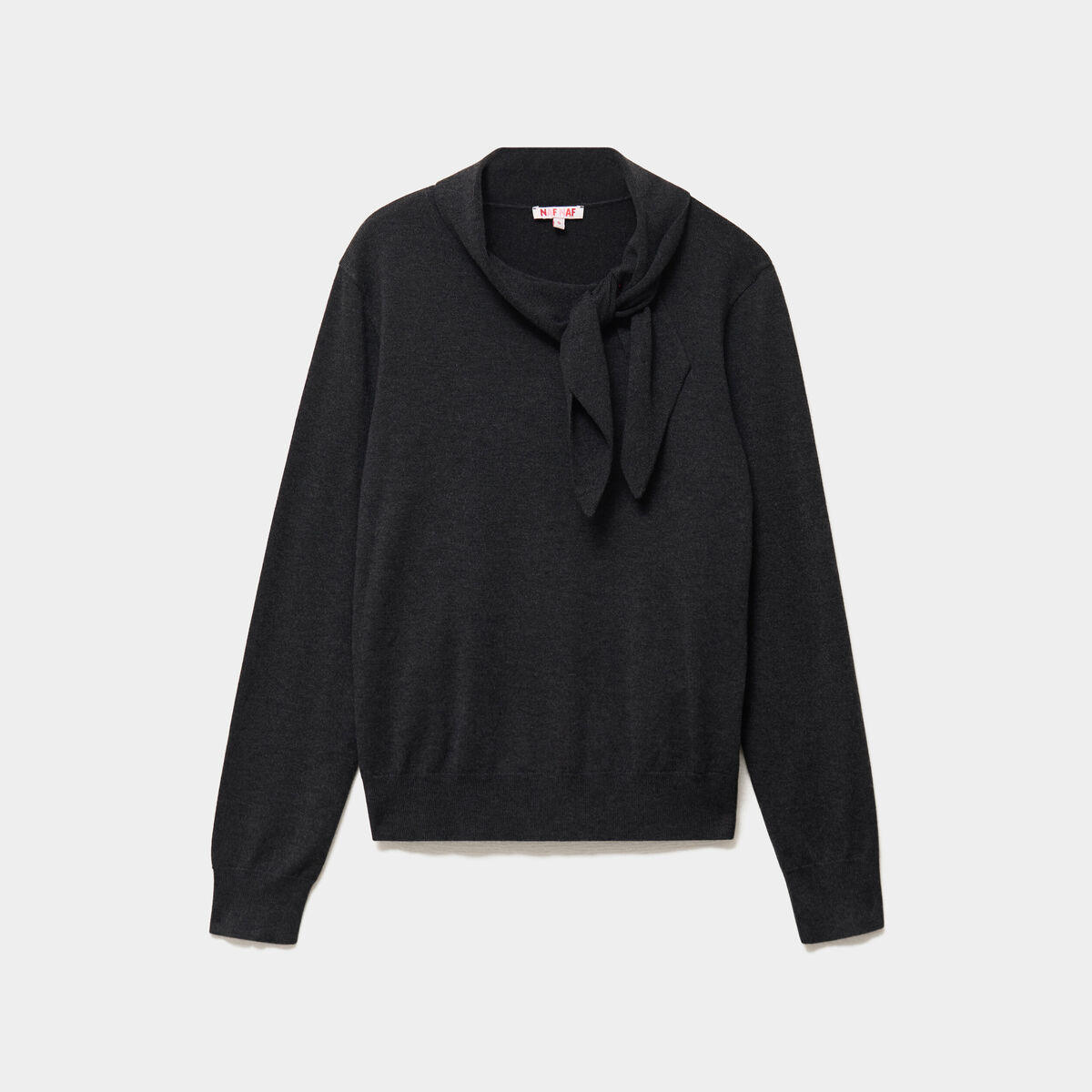 Pull fin col &eacute;charpe manches longues gris fonc&eacute; femme