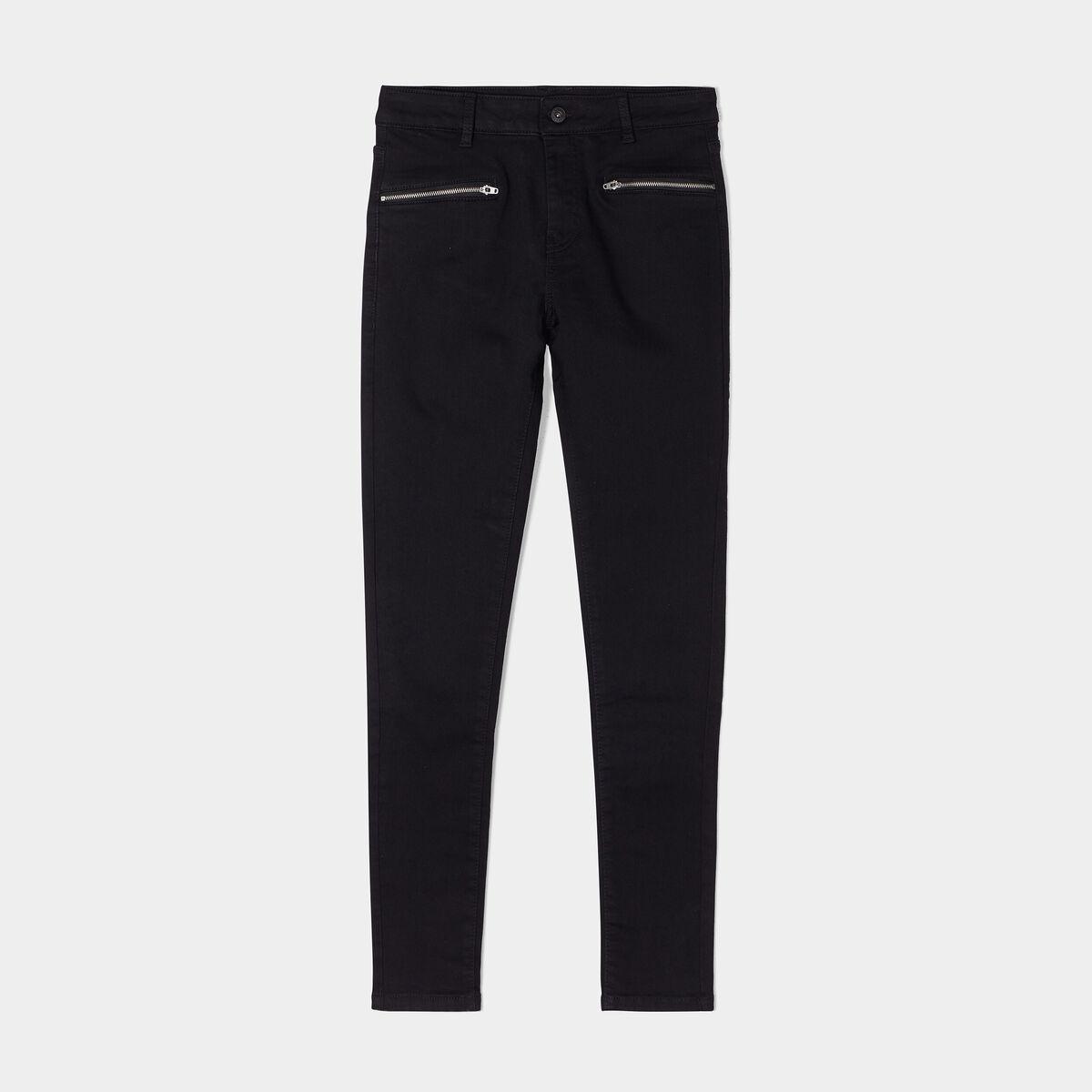 Jeans slim détails zippés denim noir femme
