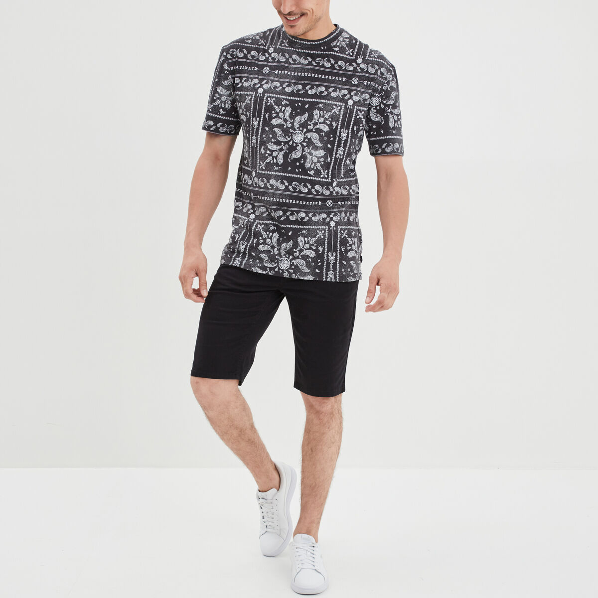 Bermuda droit stretch 5 poches coton noir homme