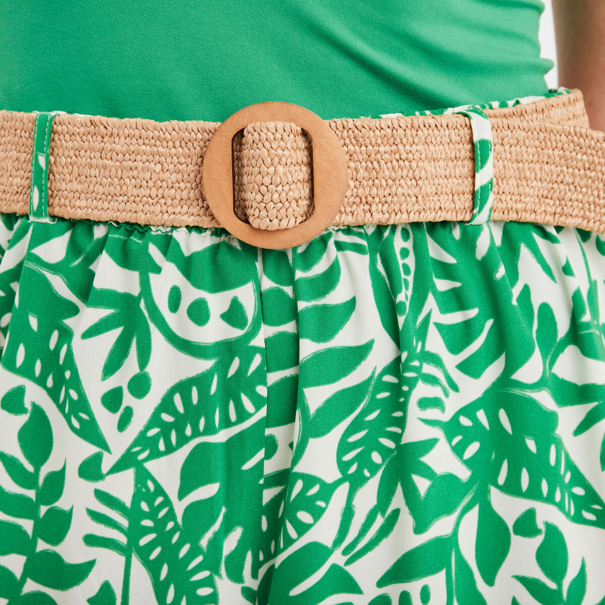 Pantalon large fluide avec ceinture vert femme