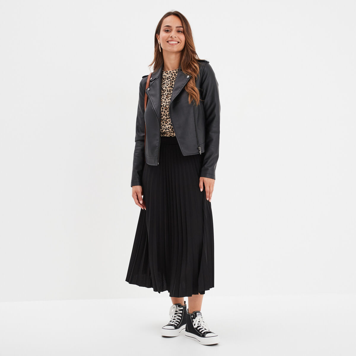 Jupe midi plissée patineuse noir femme