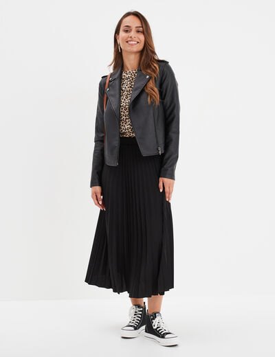 Jupe midi plissée patineuse noir femme