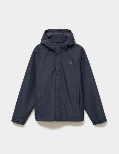 Blouson coupe-vent imperm&eacute;able &agrave; capuche bleu fonc&eacute; homme