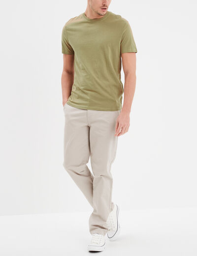 T-shirt droit en coton manches courtes vert kaki homme