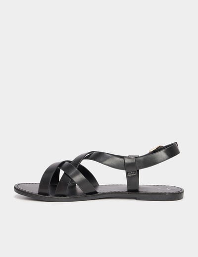 Sandales plates multibrides noir femme