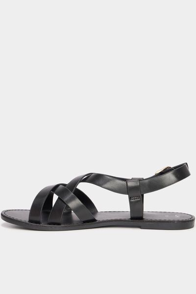 Sandales plates multibrides noir femme