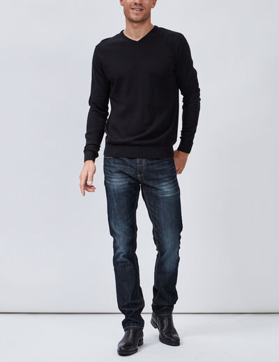 Pull jersey avec col en V noir homme