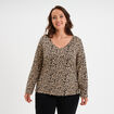 T-shirt col en V manches longues coton beige femme grande taille