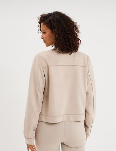 Veste boutonn&eacute;e effet su&eacute;dine beige femme