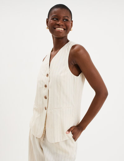 Veste sans manches ajust&eacute;e boutonn&eacute;e ecru femme