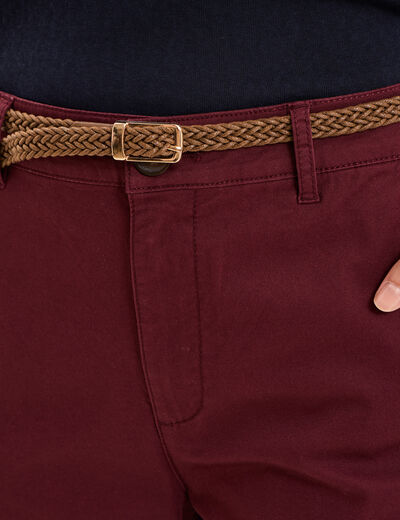 Pantalon chino regular ceinture tress&eacute;e violet fonc&eacute; femme