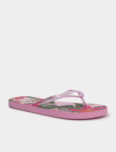 Tongs entredoigts &agrave; paillettes rose femme