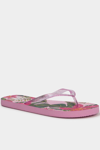 Tongs entredoigts &agrave; paillettes rose femme
