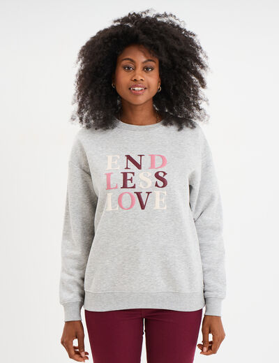 Sweat col rond manches longues gris femme