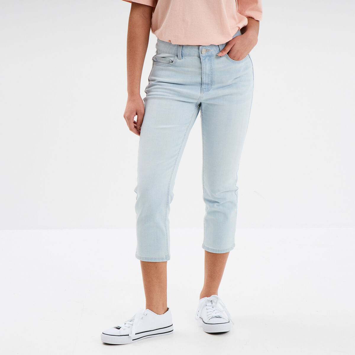 Corsaire slim en jean denim bleach femme