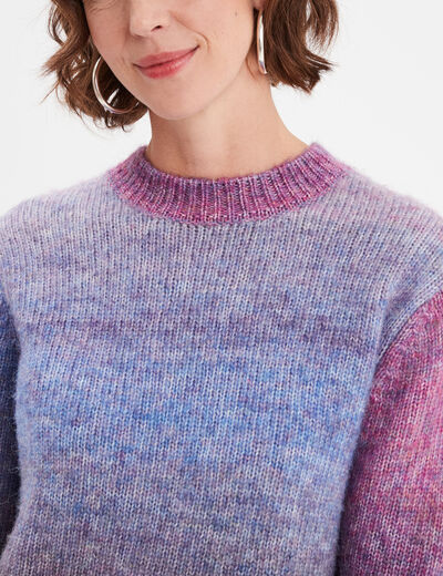 Pull col rond manches longues violet femme