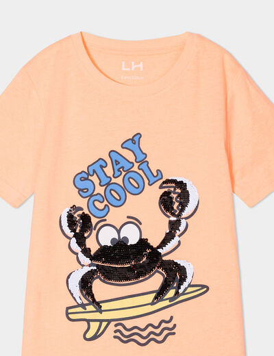T-shirt sequins réversibles orange fluo garçon
