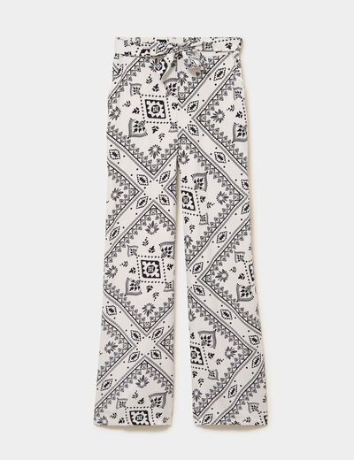 Pantalon large taille &eacute;lastiqu&eacute;e blanc femme