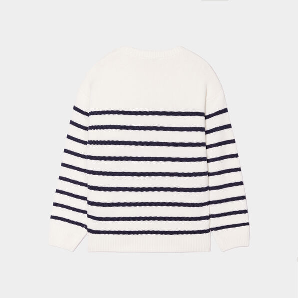 Pull marinière épaule boutonnée Creeks ecru fille