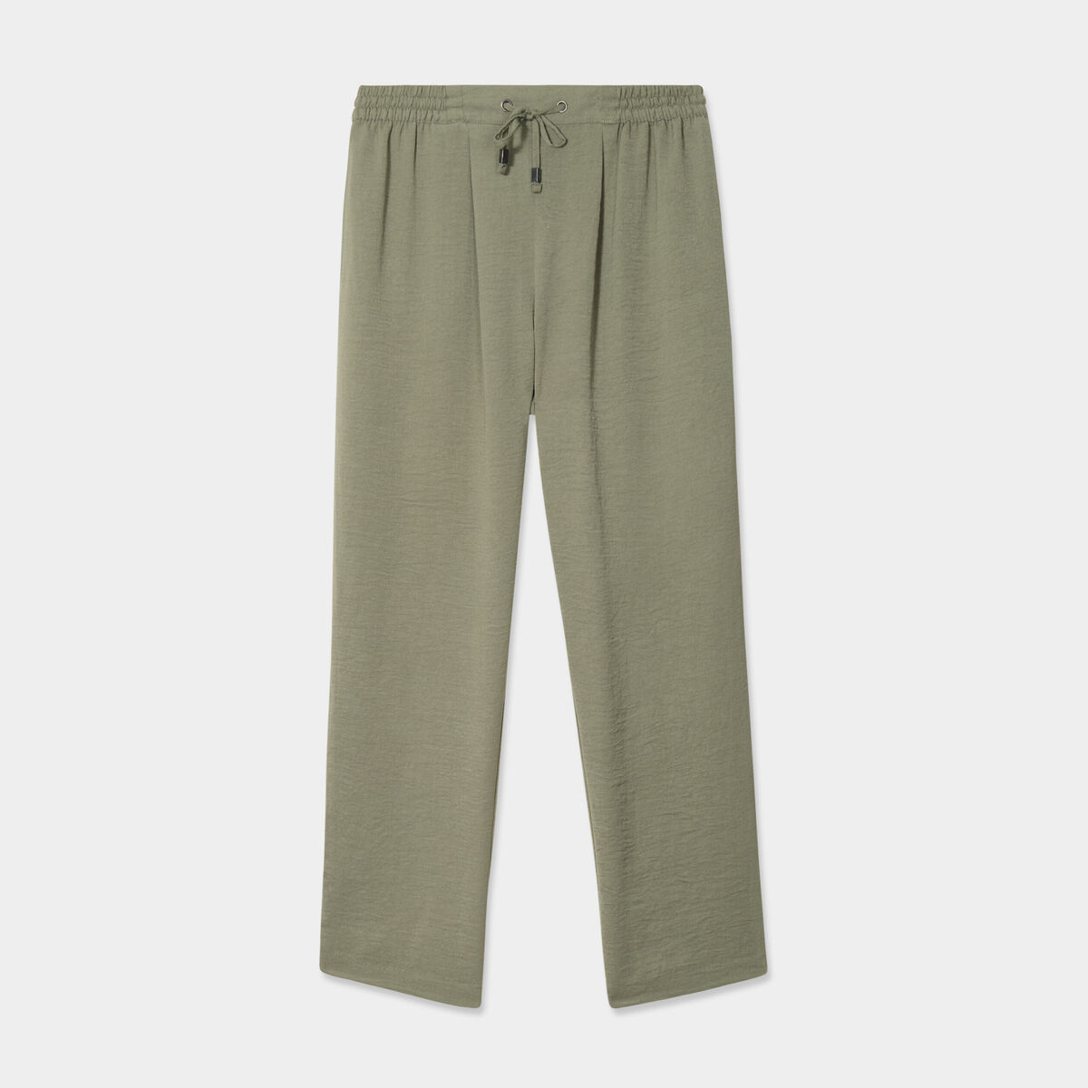 Pantalon fluide coupe cigarette vert kaki femme