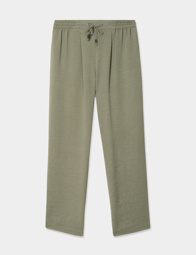 Pantalon fluide coupe cigarette vert kaki femme