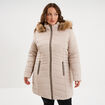 Doudoune longue &agrave; capuche beige femme grande taille