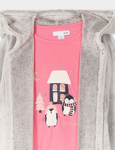 Ensemble pyjama 4 pièces effet polaire rose fushia fille