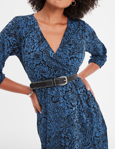 Ceinture bord festonné détails bijoux noir femme